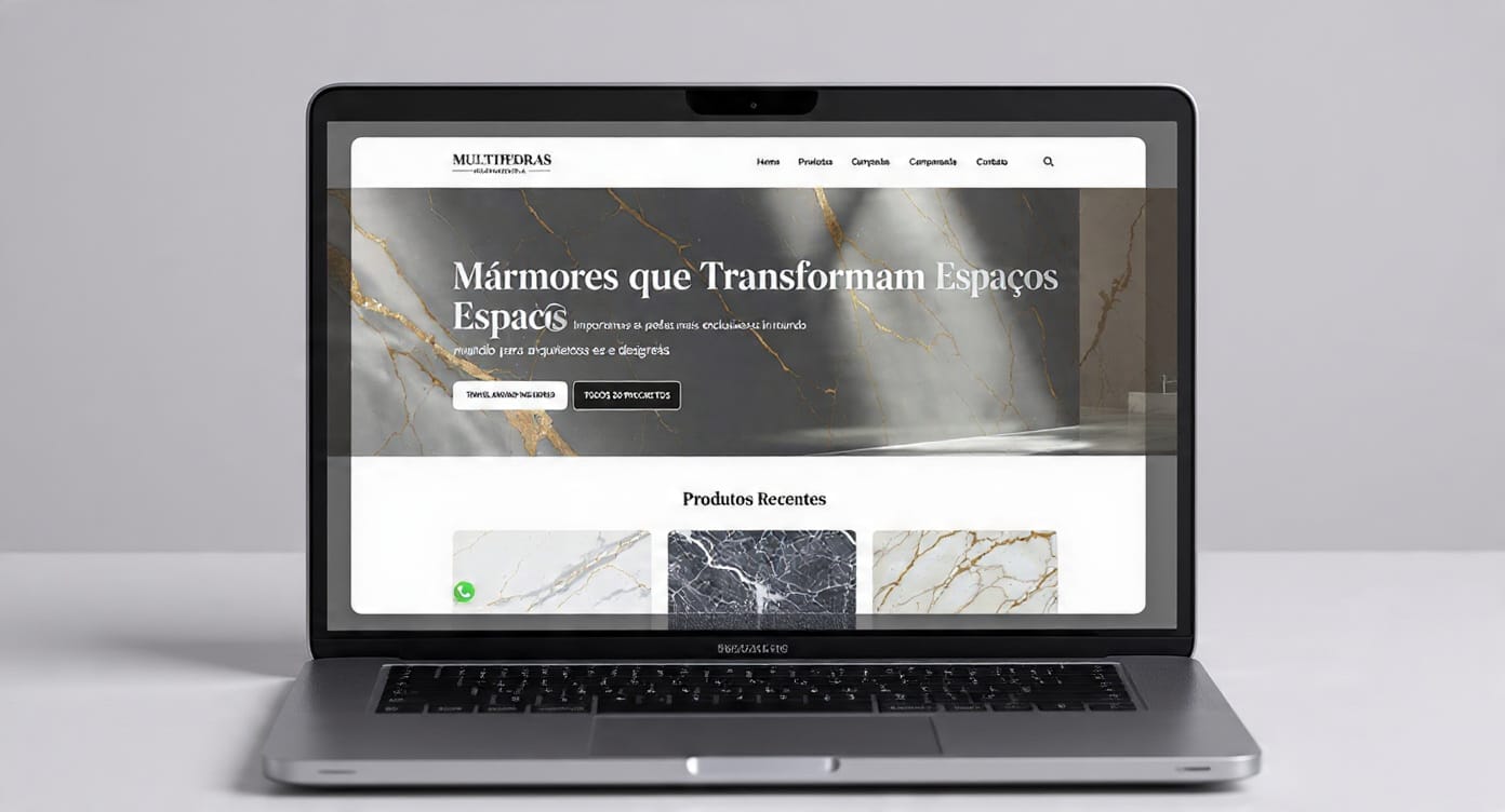 Site Multipedras Marmoria desenvolvido pela Atlas Growth — mockup em notebook