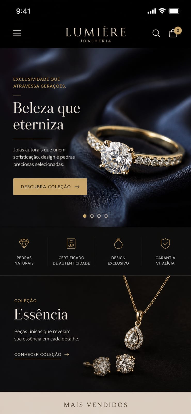 Experiência digital premium para joalherias — referência de marca de luxo
