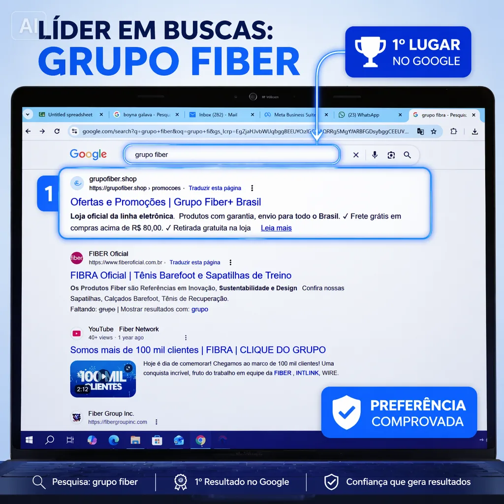 Grupo Fiber+ Brasil em 1º lugar no Google